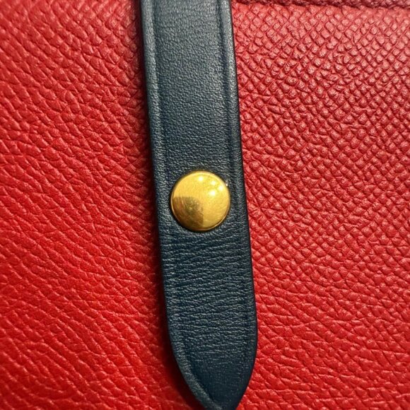 Celine Medium Strap Wallet Bicolor Red Black Leather Bifold - Picture 3 of 8